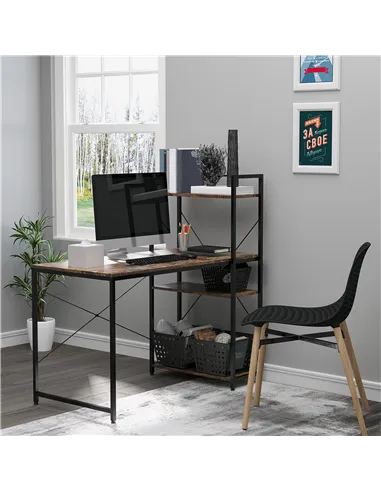 HOMCOM Reversible Computer Desk with Storage Shelves on Left or Right, Industrial Reversible Writing Desk for Home Office, Study