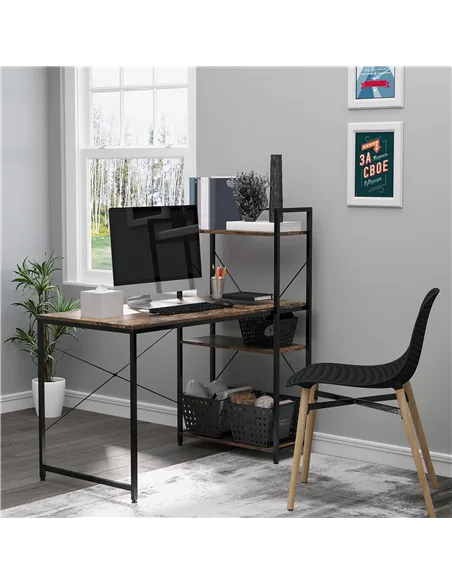 HOMCOM Reversible Computer Desk with Storage Shelves on Left or Right, Industrial Reversible Writing Desk for Home Office, Study