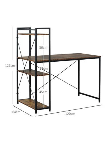 HOMCOM Reversible Computer Desk with Storage Shelves on Left or Right, Industrial Reversible Writing Desk for Home Office, Study
