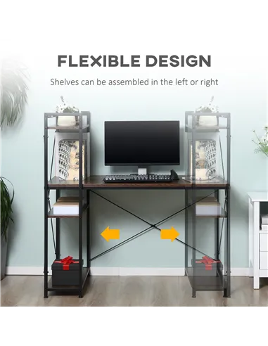 HOMCOM Reversible Computer Desk with Storage Shelves on Left or Right, Industrial Reversible Writing Desk for Home Office, Study