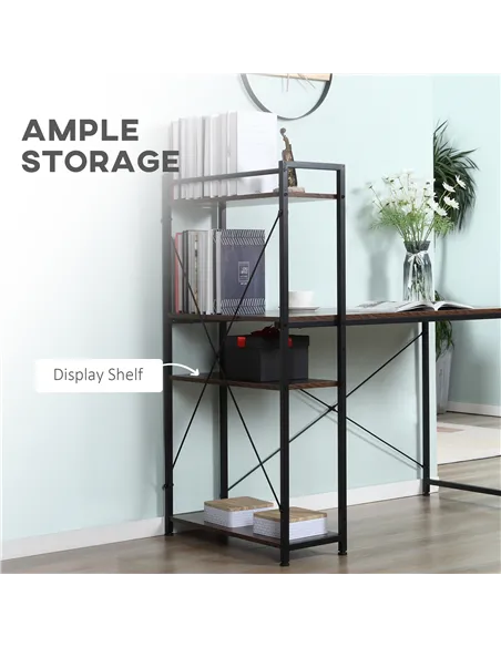 HOMCOM Reversible Computer Desk with Storage Shelves on Left or Right, Industrial Reversible Writing Desk for Home Office, Study