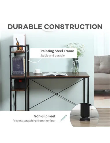 HOMCOM Reversible Computer Desk with Storage Shelves on Left or Right, Industrial Reversible Writing Desk for Home Office, Study