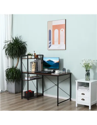 HOMCOM Reversible Computer Desk with Storage Shelves on Left or Right, Industrial Reversible Writing Desk for Home Office, Study