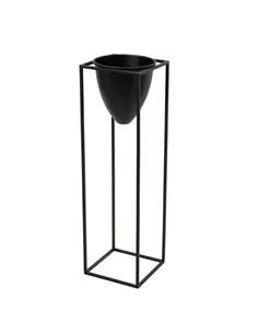 Hill Interiors Large Matt Black Bullet Planter On Black Frame 23086