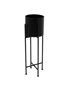 Hill Interiors Matt Black Cylindrical Planter On Black Frame 23093
