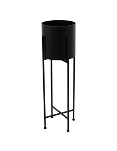 Hill Interiors Large Matt Black Cylindrical Planter On Black Frame 23094