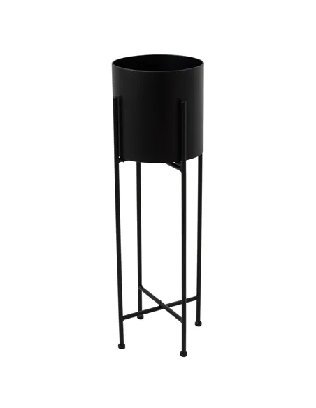 Hill Interiors Large Matt Black Cylindrical Planter On Black Frame 23094