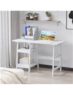 HOMCOM Compact Computer Desk with Storage Shelves, Study Table with Bookshelf, PC Table Workstation for Home Office, Study, Easy 2
