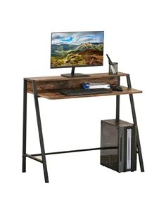 HOMCOM Writing Desk Computer Table Home Office PC Laptop Workstation Storage Shelf 100L x 45W cm Rustic Brown