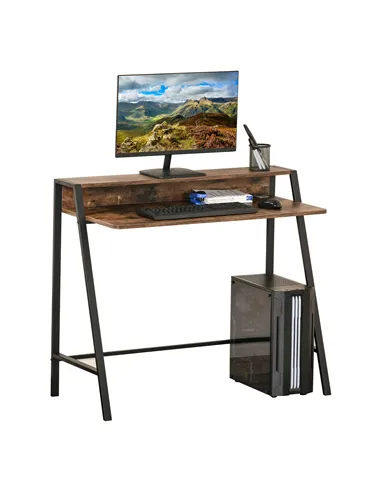 HOMCOM Writing Desk Computer Table Home Office PC Laptop Workstation Storage Shelf 100L x 45W cm Rustic Brown