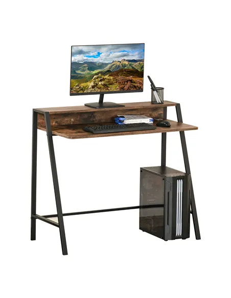 HOMCOM Writing Desk Computer Table Home Office PC Laptop Workstation Storage Shelf 100L x 45W cm Rustic Brown