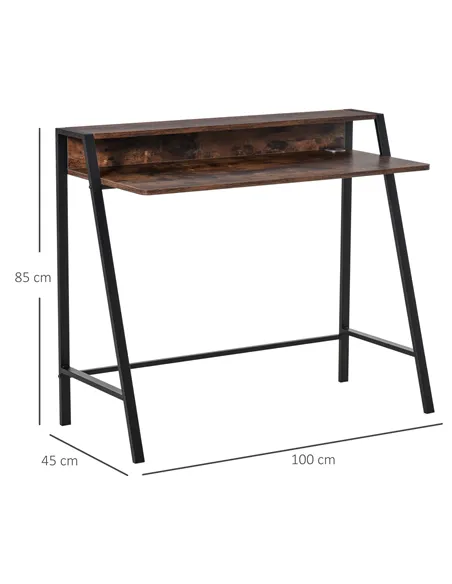 HOMCOM Writing Desk Computer Table Home Office PC Laptop Workstation Storage Shelf 100L x 45W cm Rustic Brown