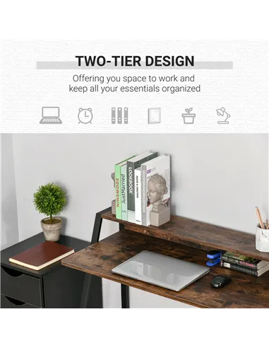 HOMCOM Writing Desk Computer Table Home Office PC Laptop Workstation Storage Shelf 100L x 45W cm Rustic Brown