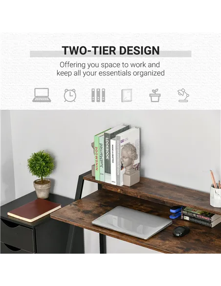 HOMCOM Writing Desk Computer Table Home Office PC Laptop Workstation Storage Shelf 100L x 45W cm Rustic Brown