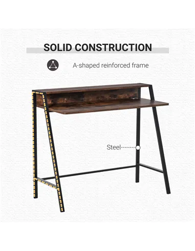HOMCOM Writing Desk Computer Table Home Office PC Laptop Workstation Storage Shelf 100L x 45W cm Rustic Brown