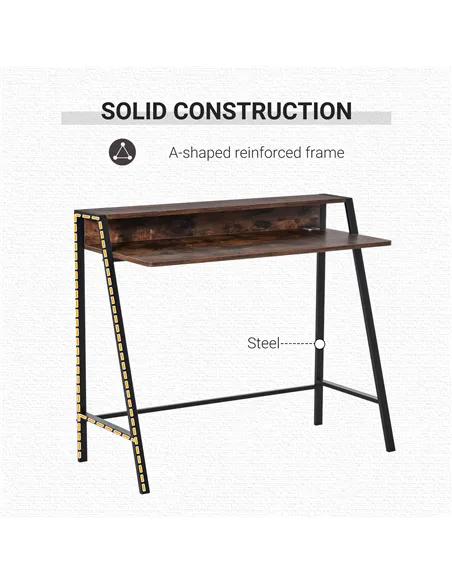 HOMCOM Writing Desk Computer Table Home Office PC Laptop Workstation Storage Shelf 100L x 45W cm Rustic Brown