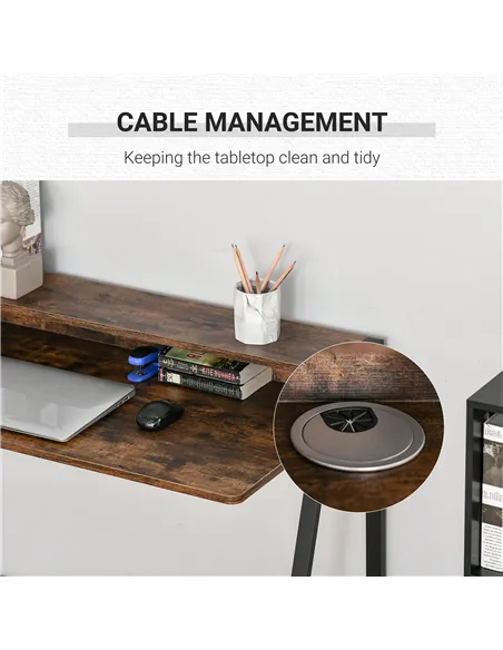 HOMCOM Writing Desk Computer Table Home Office PC Laptop Workstation Storage Shelf 100L x 45W cm Rustic Brown