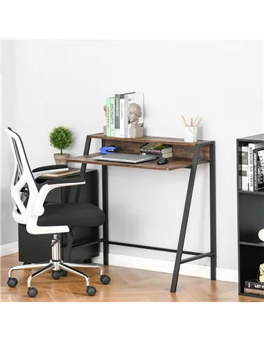 HOMCOM Writing Desk Computer Table Home Office PC Laptop Workstation Storage Shelf 84L x 45W cm Rustic Brown