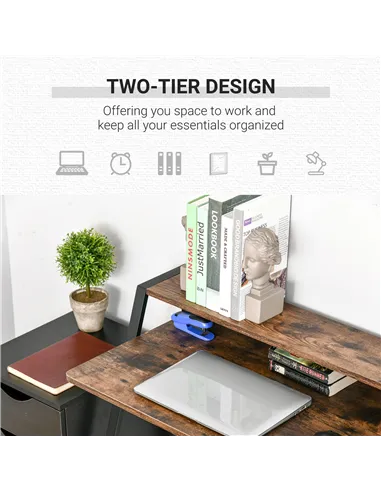 HOMCOM Writing Desk Computer Table Home Office PC Laptop Workstation Storage Shelf 84L x 45W cm Rustic Brown