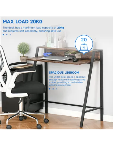 HOMCOM Writing Desk Computer Table Home Office PC Laptop Workstation Storage Shelf 84L x 45W cm Rustic Brown