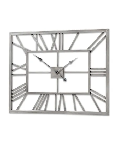 Hill Interiors Silver Rectangular Skeleton Wall Clock 17859
