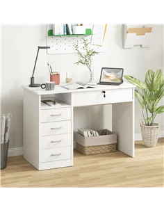 HOMCOM Computer Desk, Home Office Desk with Lockable Drawer, Storage Shelf for Study Bedroom, 110 x 50 x 76 cm, White 2
