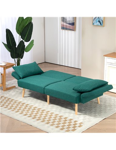 HOMCOM 2/3 Seater Sofa Bed, Convertible Bed Settee, Fabric Sofa Couch with 2 Cushions for Living Room, Guest Room, Green