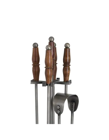 Hill Interiors Hand Turned Fire Companion Set In Antique Pewter With Wooden Handles 19103
