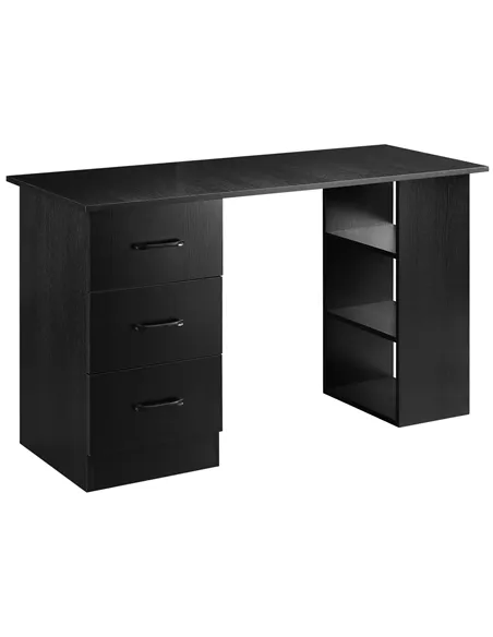 HOMCOM Computer Desk, Writing Table, PC Workstation with 3 Storage Shelves and Drawers, Black Handle, for Home Office, Black