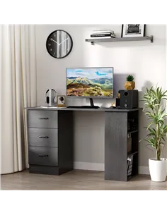 HOMCOM Computer Desk, Writing Table, PC Workstation with 3 Storage Shelves and Drawers, Black Handle, for Home Office, Black 2