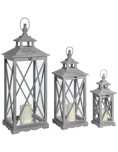 Hill Interiors Set Of Three Wooden Lanterns With Traditional Cross Section 17459