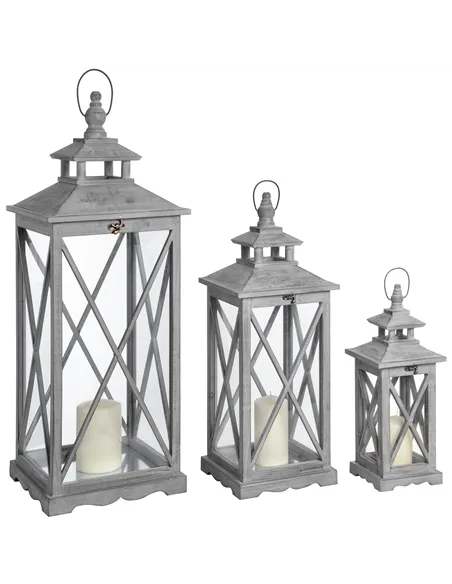Hill Interiors Set Of Three Wooden Lanterns With Traditional Cross Section 17459