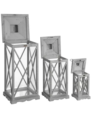 Hill Interiors Set Of Three Wooden Lanterns With Traditional Cross Section 17459