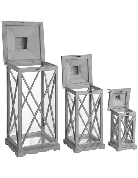 Hill Interiors Set Of Three Wooden Lanterns With Traditional Cross Section 17459