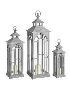 Hill Interiors Set Of Three Wooden Lanterns With Archway Design 17461