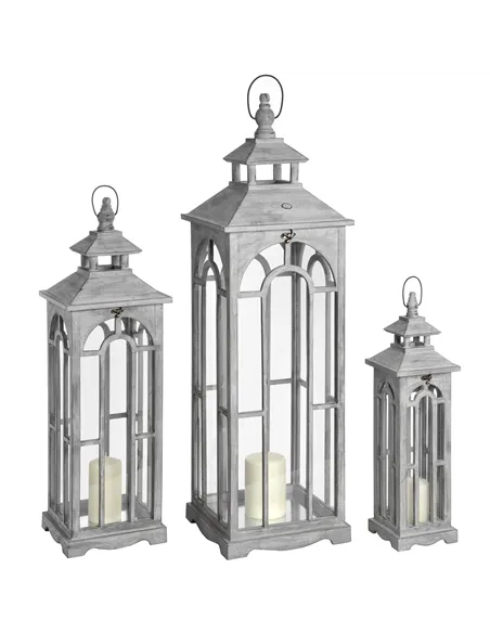 Hill Interiors Set Of Three Wooden Lanterns With Archway Design 17461