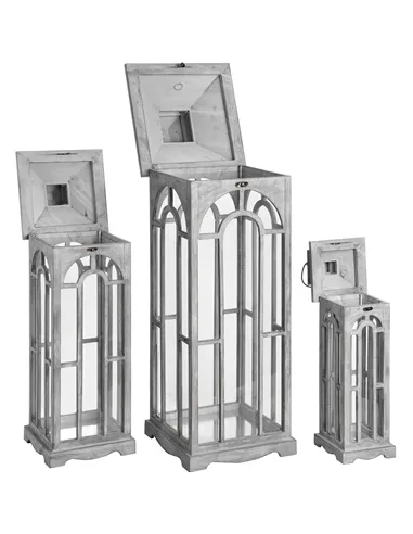 Hill Interiors Set Of Three Wooden Lanterns With Archway Design 17461