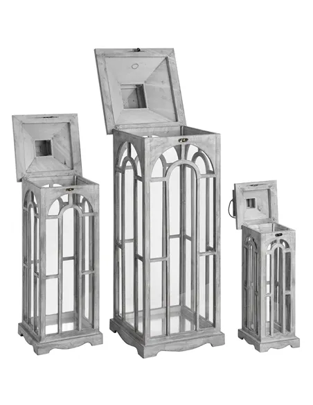Hill Interiors Set Of Three Wooden Lanterns With Archway Design 17461