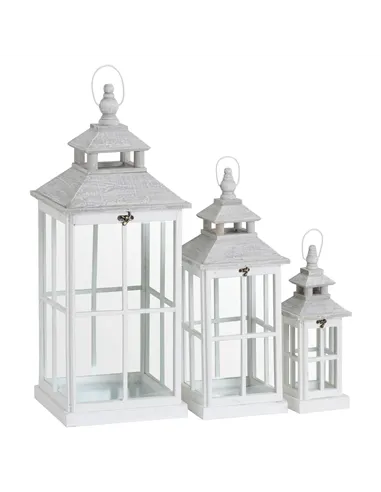 Hill Interiors Set Of 3 White Window Style Lanterns With Open Top 19494