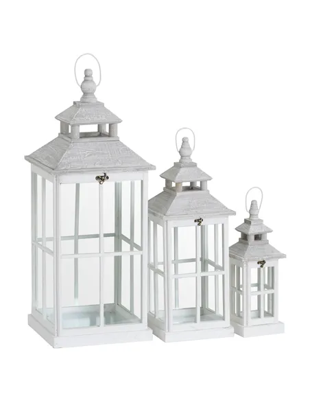 Hill Interiors Set Of 3 White Window Style Lanterns With Open Top 19494