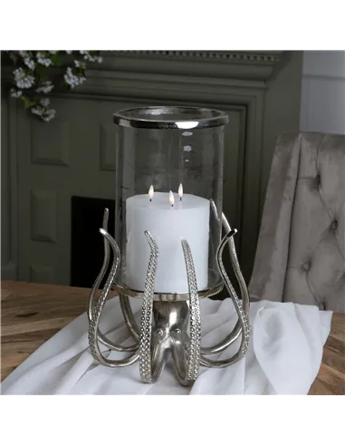 Hill Interiors Large Silver Octopus Candle Hurricane Lantern 22224