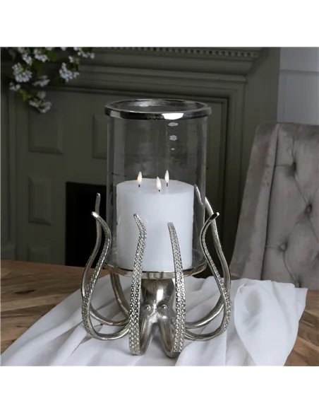 Hill Interiors Large Silver Octopus Candle Hurricane Lantern 22224