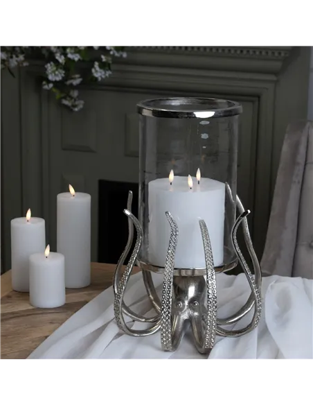 Hill Interiors Large Silver Octopus Candle Hurricane Lantern 22224