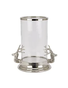 Hill Interiors Silver Stag Heads Hurricane Lantern 22704