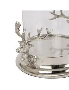 Hill Interiors Silver Stag Heads Hurricane Lantern 22704 2