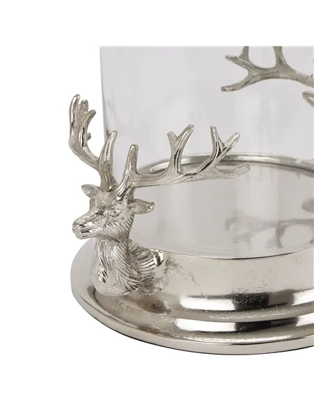 Hill Interiors Silver Stag Heads Hurricane Lantern 22704