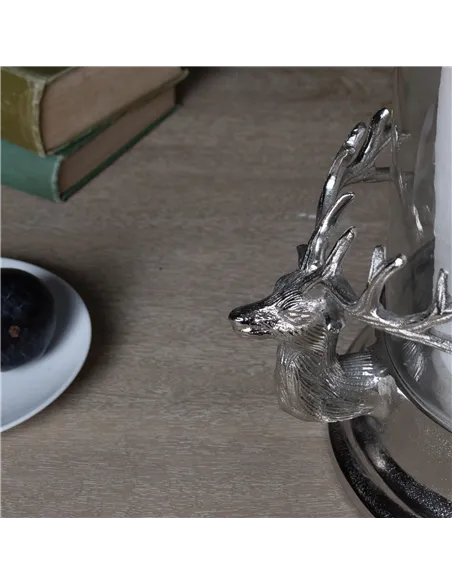 Hill Interiors Silver Stag Heads Hurricane Lantern 22704