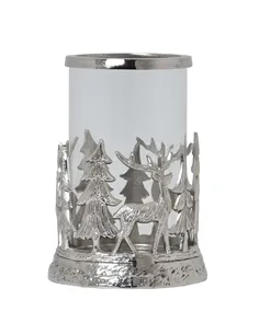 Hill Interiors Silver Stag Scene Hurricane Lantern 22705