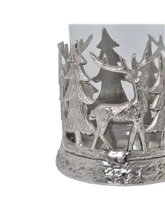 Hill Interiors Silver Stag Scene Hurricane Lantern 22705 2