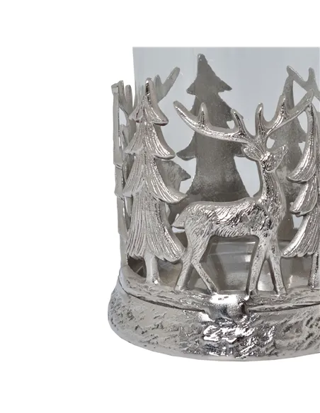 Hill Interiors Silver Stag Scene Hurricane Lantern 22705